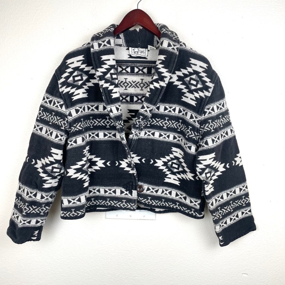 Vintage Womens Jacket XL %100 Cotton Boho‎ Southwestern Geometric Festival Woven